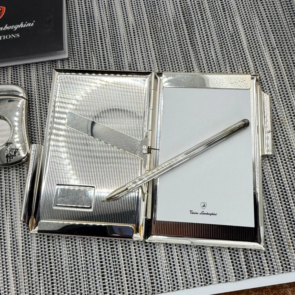 Tonino Lamborghini Silver Tone Notebook Pen Cigar Cutter & Mirror Luxury Set